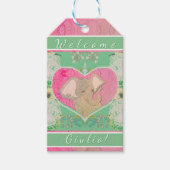 新生児w/エレファントピンクグリーンギフトラベル ギフトタグ (正面)