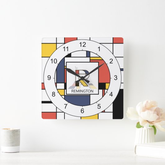 新生素晴らし性芸術モノグラム。文字R スクエア壁時計 (ホーム)