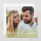 新着写真結婚したとメリー緑グラデーション シーズンカード (正面/裏面)