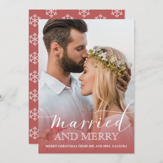 新着写真結婚したと赤メリーグラデーション色 シーズンカード (正面/裏面)