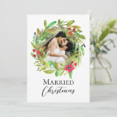 新着水カラーリース写真結婚したクリスマス シーズンカード (スタンド正面)