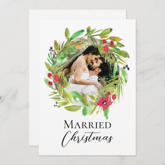 新着水カラーリース写真結婚したクリスマス シーズンカード (正面/裏面)