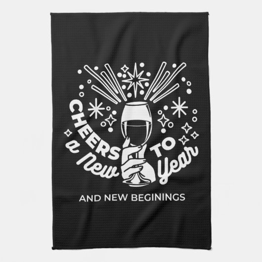 新祝始ワイングラスイラストレーション2 キッチンタオル (縦)