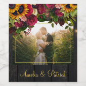 新種の素朴なヒマワリとバラ結婚の写真 ワインラベル (シングルラベル)