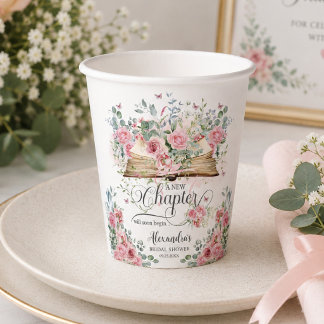新章ブライダルシャワーのためのピンクの花の本のデザインのペーパーカップ 紙コップ
