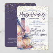 新築パーティーの水彩画 招待状 (正面/裏面)