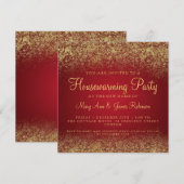 新築パーティー ゴールド グリッター ダスト レッド 招待状 (正面/裏面)