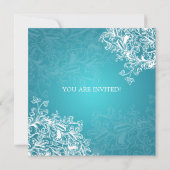 新築パーティー ヴィンテージ スクロール ターコイズ 招待状 (裏面)