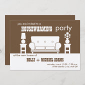 新築パーティー - 白いリビングルーム 招待状 (正面/裏面)