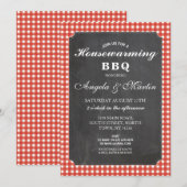 新築パーティー BBQ 赤チェック チョーク招待状 招待状 (正面/裏面)