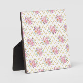 新築プレゼント 紫と緑の花模様の布 フォトプラーク (正面)