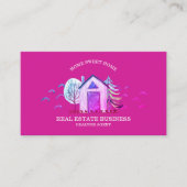 新築一戸建ての不動産エージェント ピンク 名刺 (正面)
