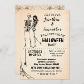 新築祝いハロウィンパーティーの骸骨カップル 招待状 (正面/裏面)