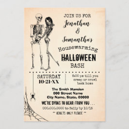 新築祝いハロウィンパーティーの骸骨カップル 招待状