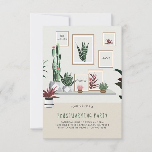 新築祝いパーティーへの招待 | 鉢植えの植物 招待状 (正面)