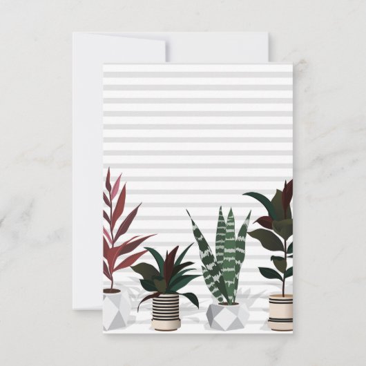 新築祝いパーティーへの招待 | 鉢植えの植物 招待状 (裏面)