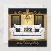 新築祝いパーティー シャンデリア 豪華 ゴールド ブラック 招待状 (正面)