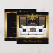 新築祝い パーティー シャンデリア ゴールド ブラック 招待状 (正面/裏面)