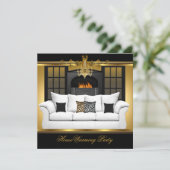 新築祝い パーティー シャンデリア ゴールド ブラック 招待状 (スタンド正面)