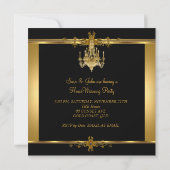 新築祝い パーティー シャンデリア ゴールド ブラック 招待状 (裏面)