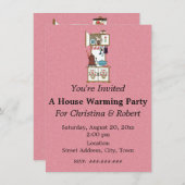 新築祝い レトロな白いストーブ ヴィンテージ調のキッチン用品 招待状 (正面/裏面)