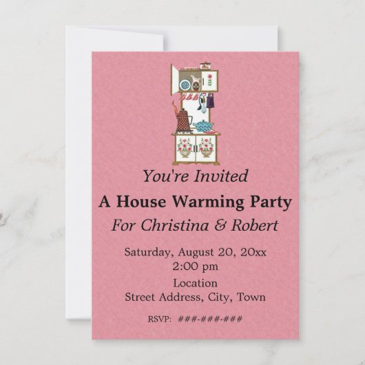 新築祝い レトロな白いストーブ ヴィンテージ調のキッチン用品 招待状 (正面)