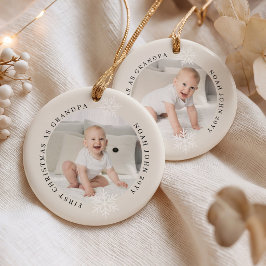 新米おじいちゃんの最初のクリスマス 2枚の写真入りパーソナライズギフト セラミックオーナメント