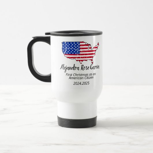 新米アメリカ市民 アメリカ地図 公民権の日 トラベルマグ (左)