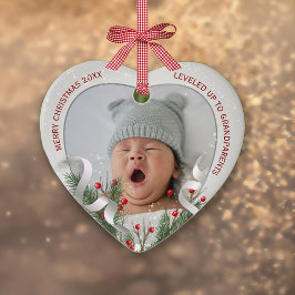 新米祖父母のクリスマス記念銀色フレーム2枚の写真 セラミックオーナメント