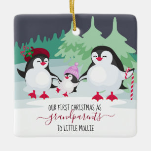 新米祖父母の最初のクリスマス かわいいペンギン セラミックオーナメント