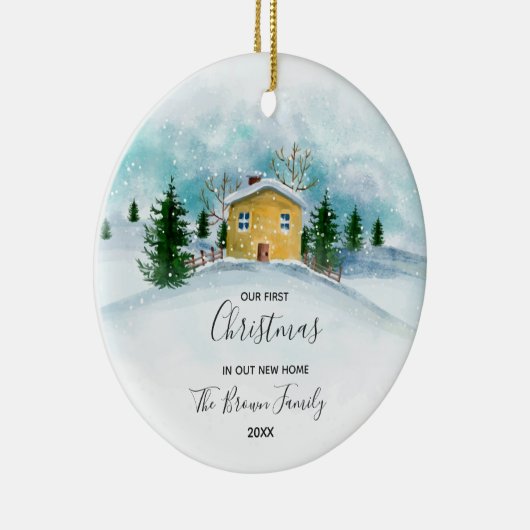 新素朴しい家での初めてのクリスマス セラミックオーナメント (右)