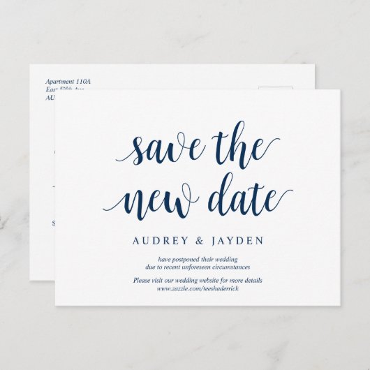 新素朴しい日救付のネービー・ブルー,結婚延期 ポストカード (正面/裏面)