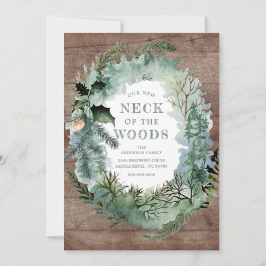 新素朴しい首の森の松の木が動く 案内状 (正面)