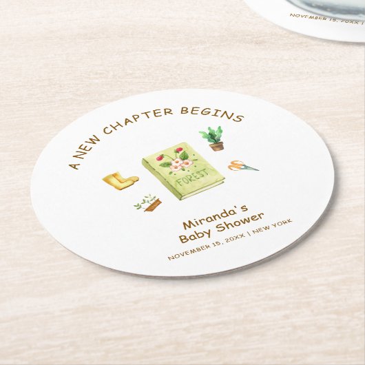 新素朴モダン章ガーデン本ベイビーシャワー ラウンドペーパーコースター (アングル)