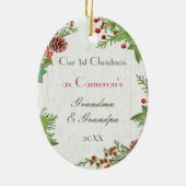 新素朴祖父母1stクリスマスフォト セラミックオーナメント (裏面)