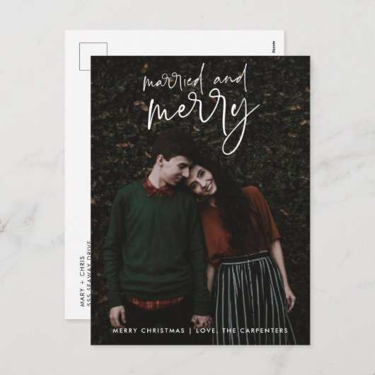新結婚したメリー婚の写真クリスマス予算 シーズンポストカード (正面/裏面)