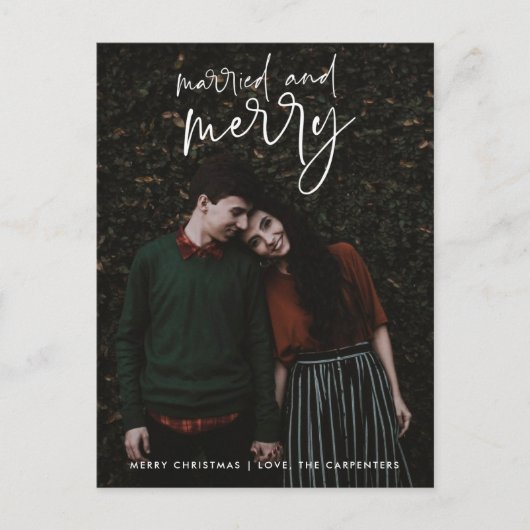新結婚したメリー婚の写真クリスマス予算 シーズンポストカード (正面)