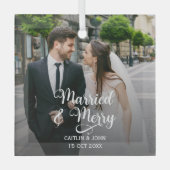 新結婚したメリー婚の初めてのクリスマス写真 ガラスオーナメント (正面)