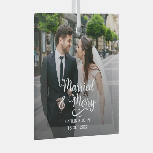 新結婚したメリー婚の初めてのクリスマス写真 ガラスオーナメント (正面右)