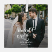 新結婚したメリー婚の初めてのクリスマス写真 ガラスオーナメント (裏面)