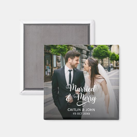 新結婚したメリー婚の初めてのクリスマス写真 マグネット (正面/裏面)