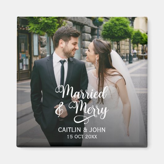 新結婚したメリー婚の初めてのクリスマス写真 マグネット (正面)