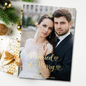 新結婚したメリー婚の第1回のクリスマス写真ハート 箔シーズンカード