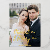 新結婚したメリー婚の第1回クリスマスハート写真 箔シーズンカード (正面)