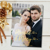 新結婚したメリー婚の第1回クリスマスハート写真 箔シーズンカード