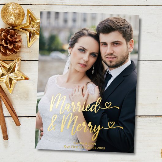 新結婚したメリー婚の第1回クリスマスハート写真 箔シーズンカード