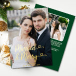 新結婚したメリー婚の第1回クリスマスハート写真 箔シーズンカード<br><div class="desc">これ結婚したと私たちの初めてのクリスマスのメリー2-photo金ゴールドフォイルのクラシックとカードは新しいカップルの初めてのクリスマスに完璧な方法です，そのクリーンでフォントとの休日の色と2つの写真のための部屋と背中の森の緑の背景にメッセージ。"とよくはしゃぐ"のメメリーッセージは、一緒に彼らの最初の休暇のシーズンに思い祝を持って感傷的な方法である。このカードはピローや結婚したオーナメントなどメリーのコレクションやコレクションの一部である！私のすべてのデザインはZazzleの任意の製品に転送でき運る。特別なカスタムデザインのリクエストや問い合わせについては、メッセージを送信する。注文に関するお問い合わせ、返品、交換は、Zazzleカスタマ連絡ーサポートチーム(https://www.zazzle.com/about/ask)までお問い合わせください。ありがとうストップございます！©PoppyMeadowDesigns 2023</div>