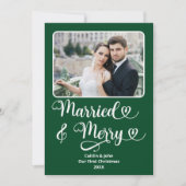 新結婚したメリー婚の1stクリスマスグリーンハート シーズンカード (正面)