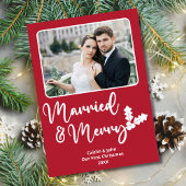 新結婚したメリー婚初めてのクリスマス写真レッド シーズンカード