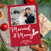 新結婚したメリー婚初めてのクリスマス写真レッド シーズンカード